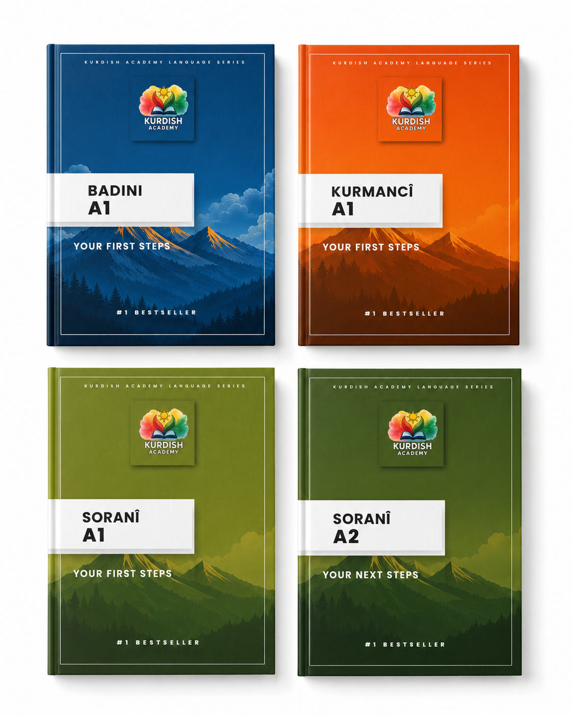 Vier Sprachlernbücher von The Kurdish Academy, erhältlich bei Amazon
