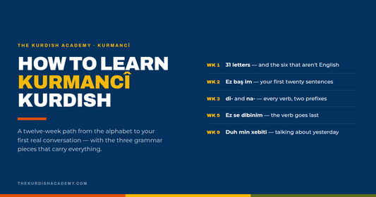 A twelve-week path to learning Kurmanci Kurdish, from the 31-letter alphabet to talking about yesterday