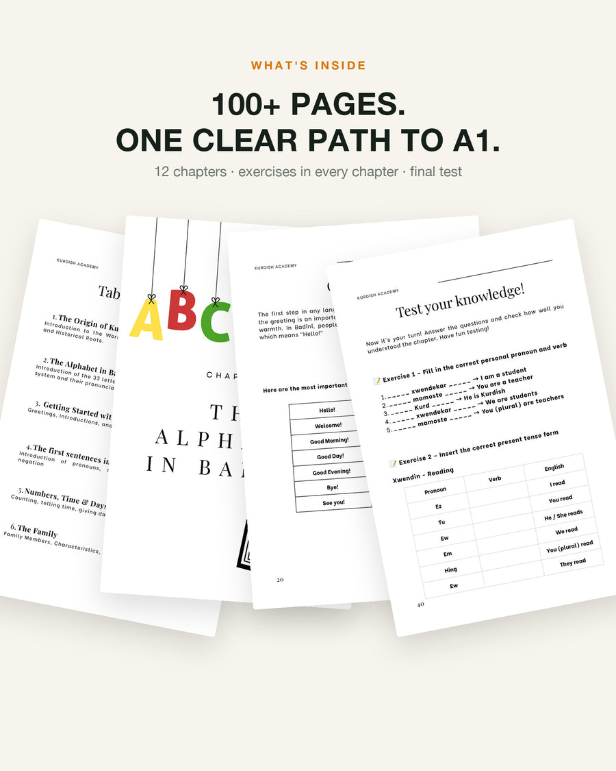 Badinî A1 – what's inside: inside pages, chapters and exercises