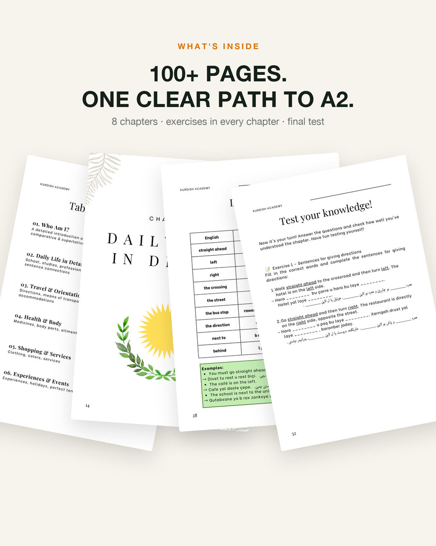 Badinî A2 – what's inside: inside pages, chapters and exercises