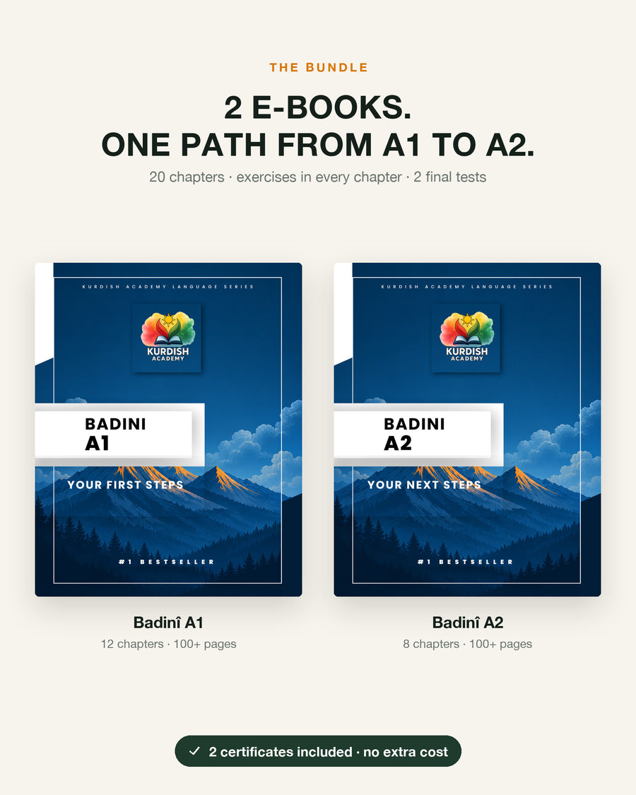 Badinî A1 & A2 bundle – what's inside: all e-books of the bundle, chapters and pages per book