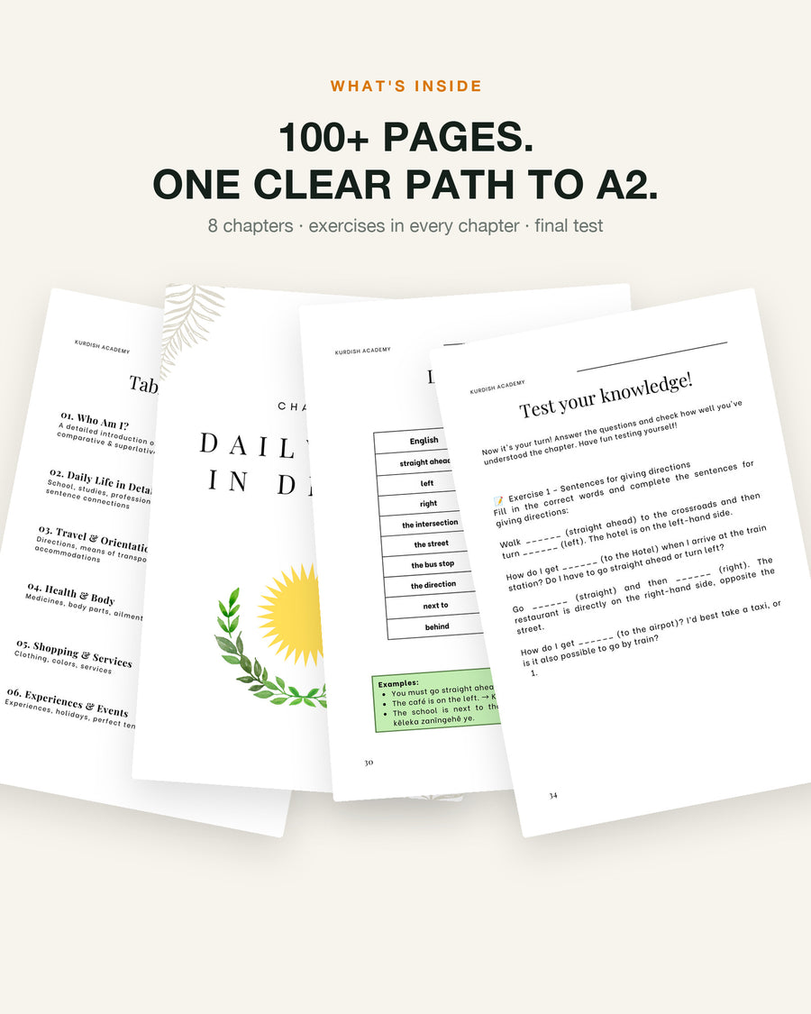 Kurmancî A2 – what's inside: inside pages, chapters and exercises