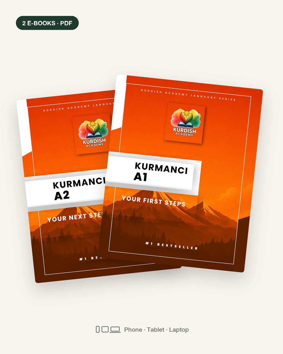 Kurmancî A1 & A2 bundle – two e-book covers (English edition, PDF)