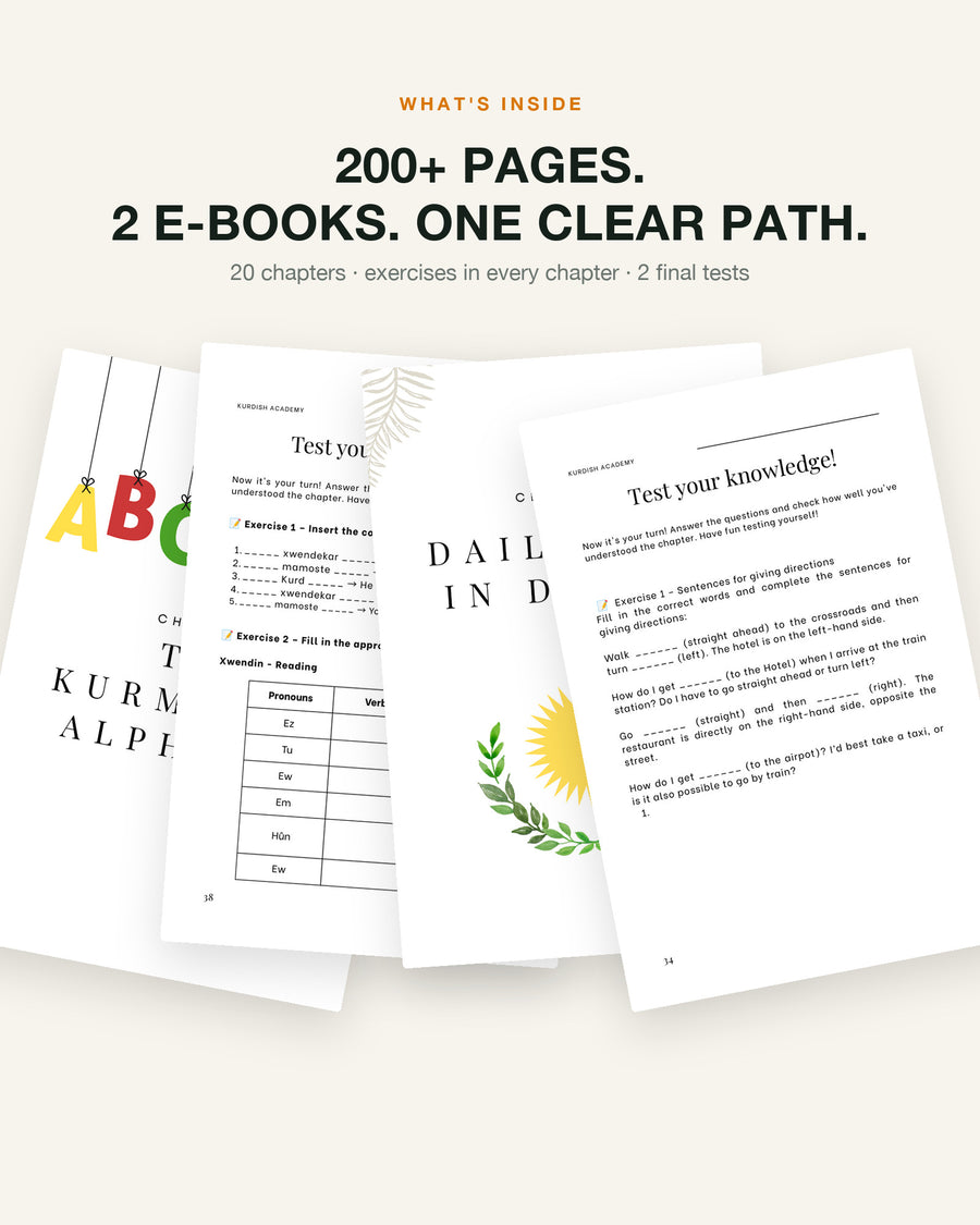 Kurmancî A1 & A2 bundle – what's inside: inside pages, chapters and exercises