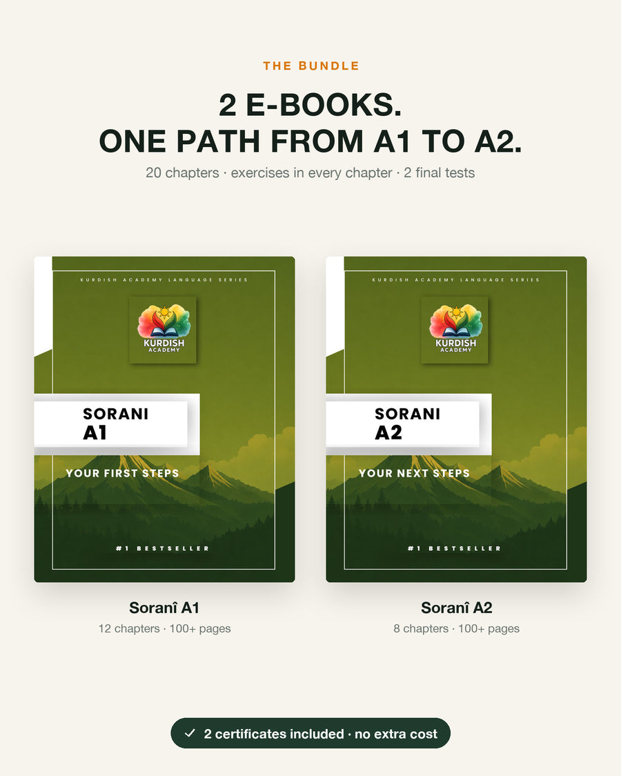 Soranî A1 & A2 bundle – what's inside: all e-books of the bundle, chapters and pages per book